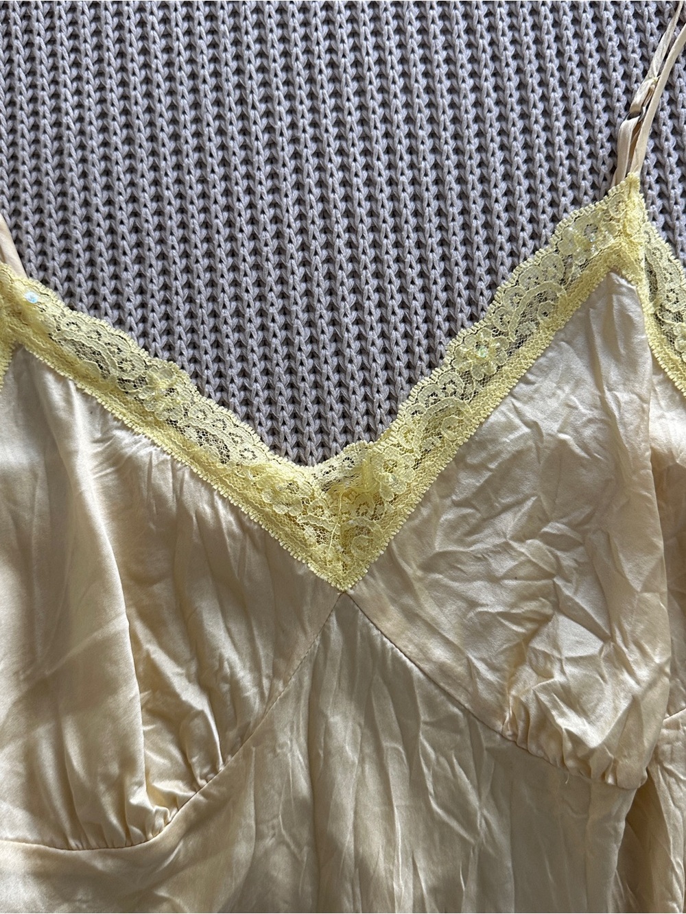 Y2K Silky Lace Trim Butter Yellow Cami Top - Picture 2 of 5